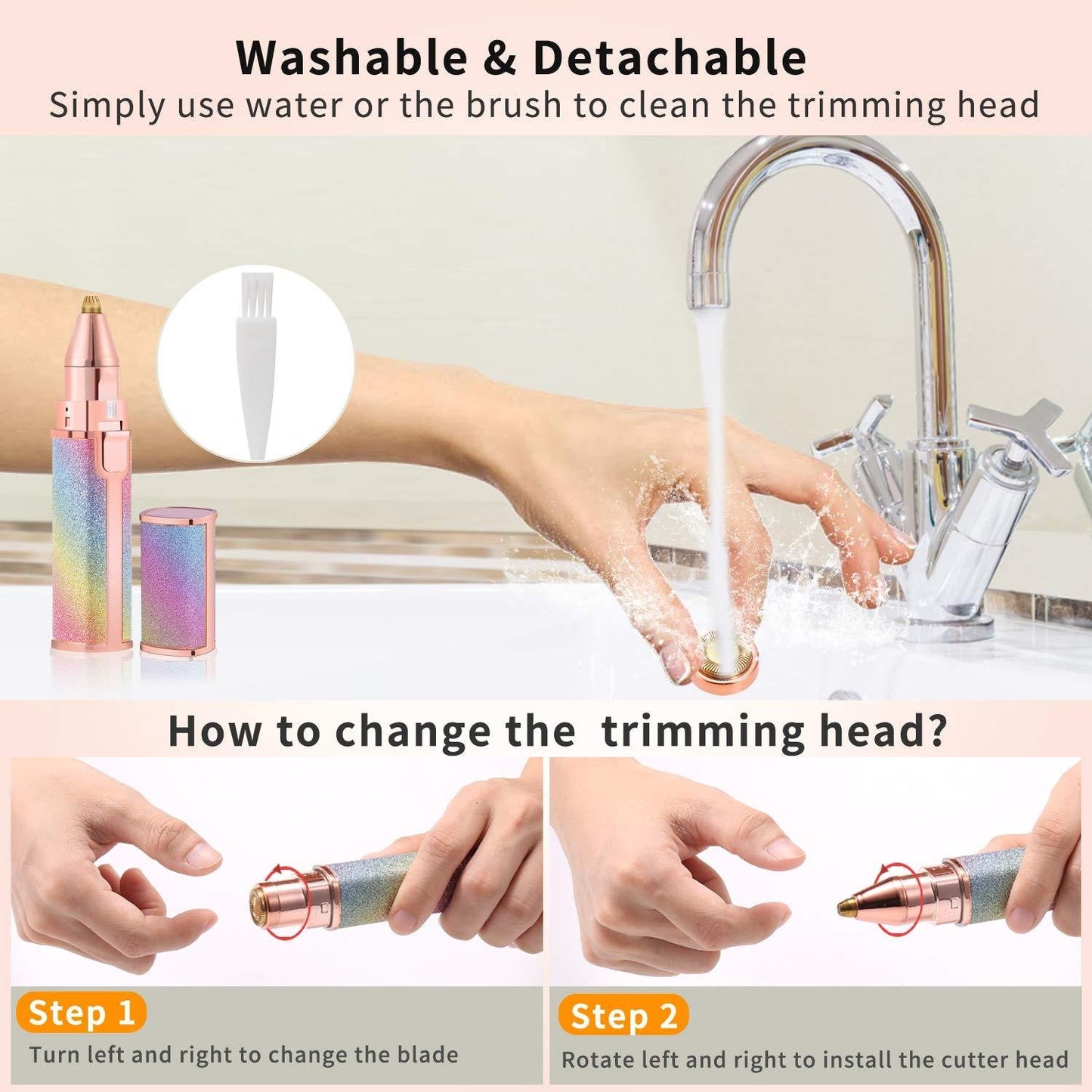 2 in 1 Rechargeable Facial Hair Remover And Eyebrow Trimmer